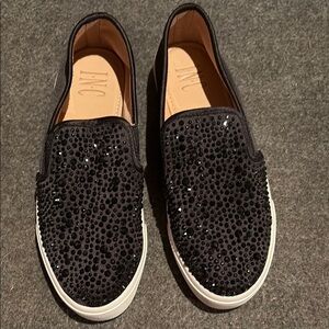 INC Black Rhinestone Slip-On Sneakers